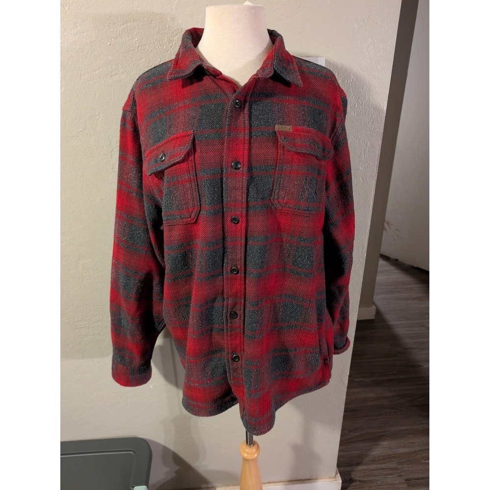 Orvis red plaid flannel button down long sleeve mens size‎ L